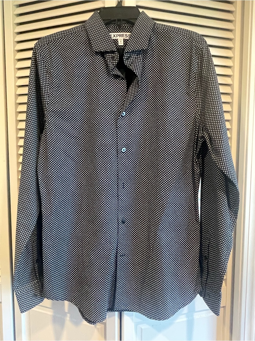 Express Men’s Navy and White Micro Dot Button-Down Shirt - NWT!